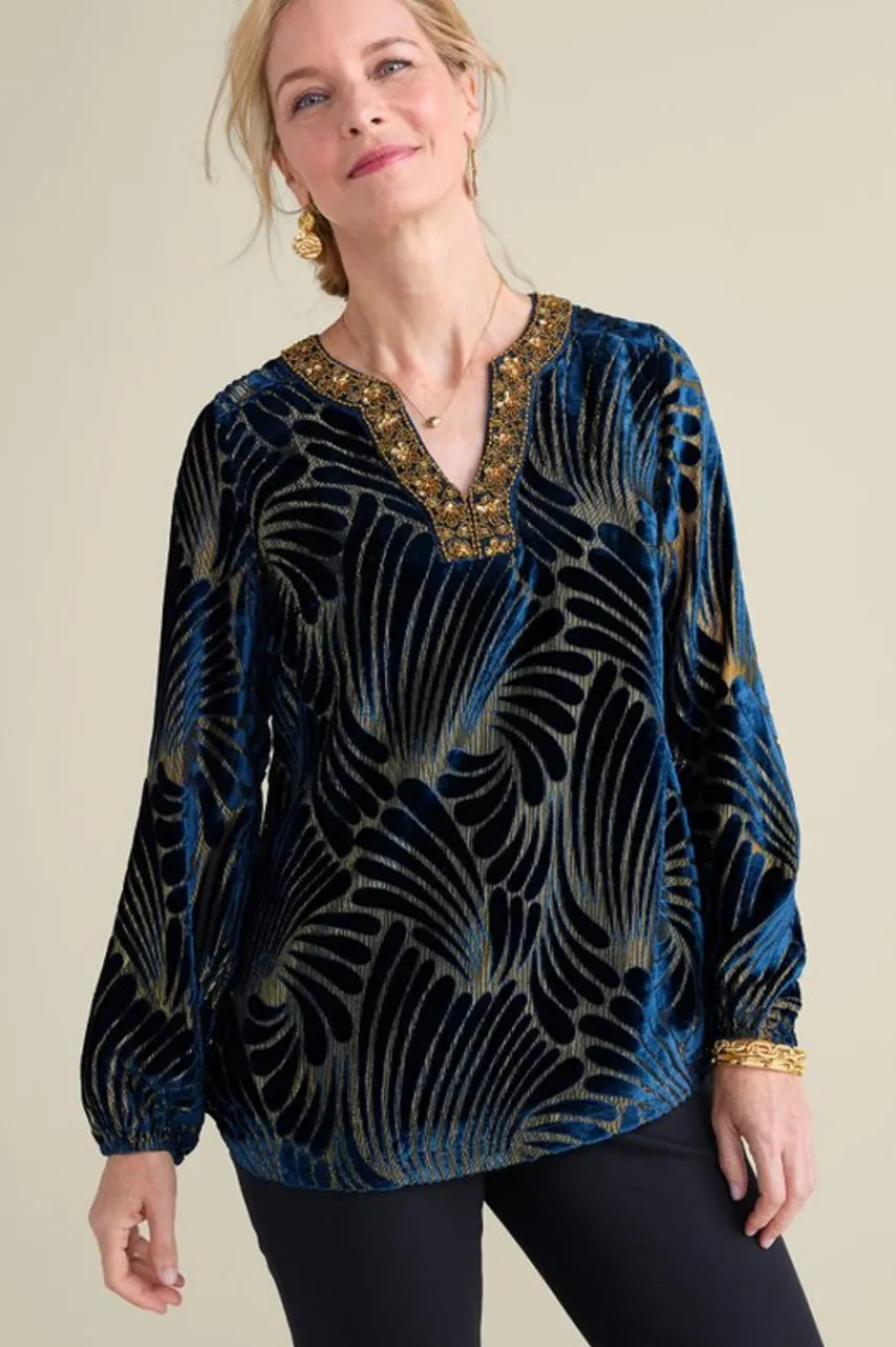 Sale Adrienne Embroidered Velvet Tunic Tops