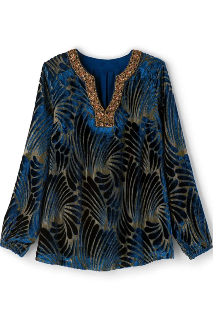 Sale Adrienne Embroidered Velvet Tunic Tops