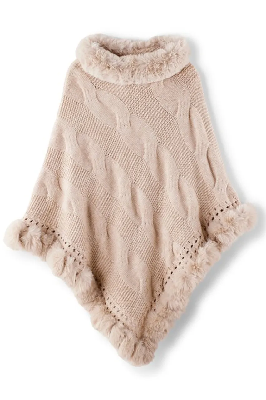 Online Alexi Cable Knit Poncho Scarves & Wraps