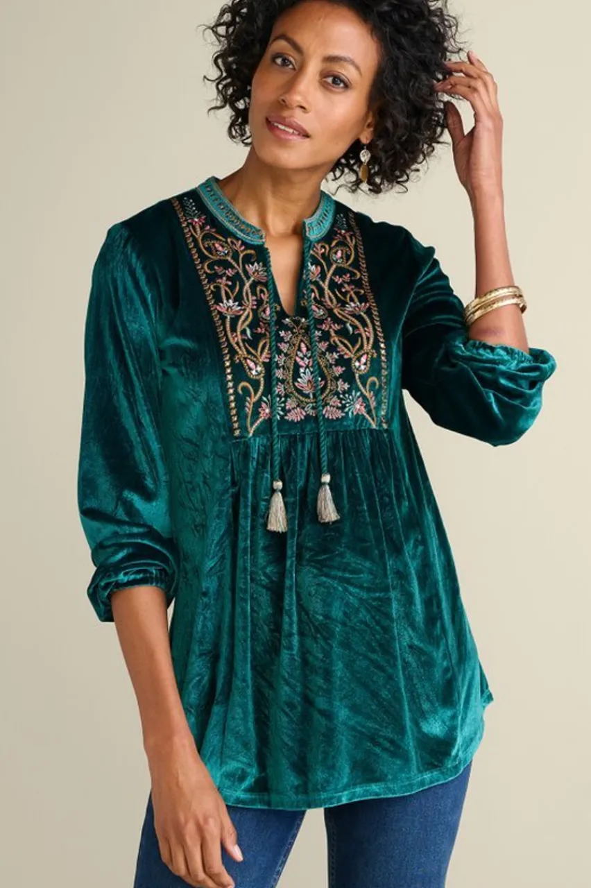 Store Ashanti Embellished Velvet Tunic Tops