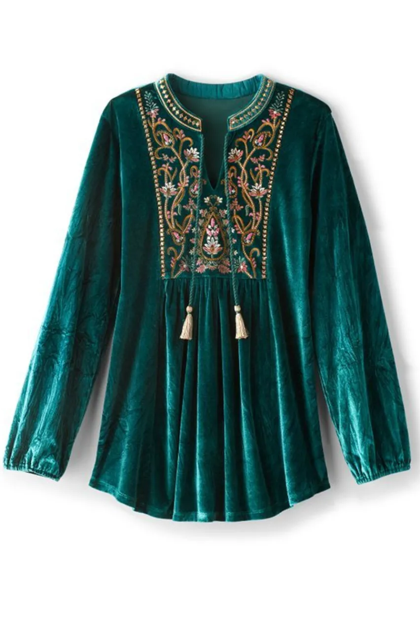 Store Ashanti Embellished Velvet Tunic Tops