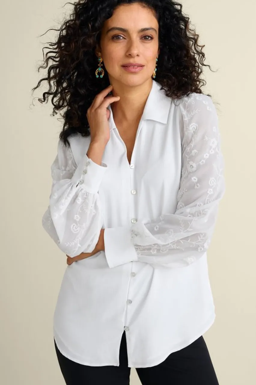 Clearance Calathea Embroidered Sleeve Shirt Tops