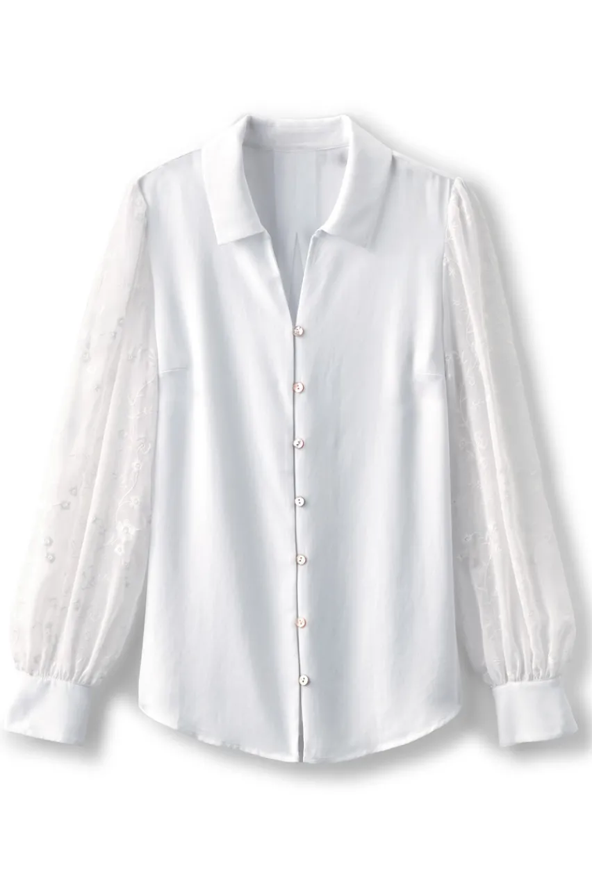 Clearance Calathea Embroidered Sleeve Shirt Tops