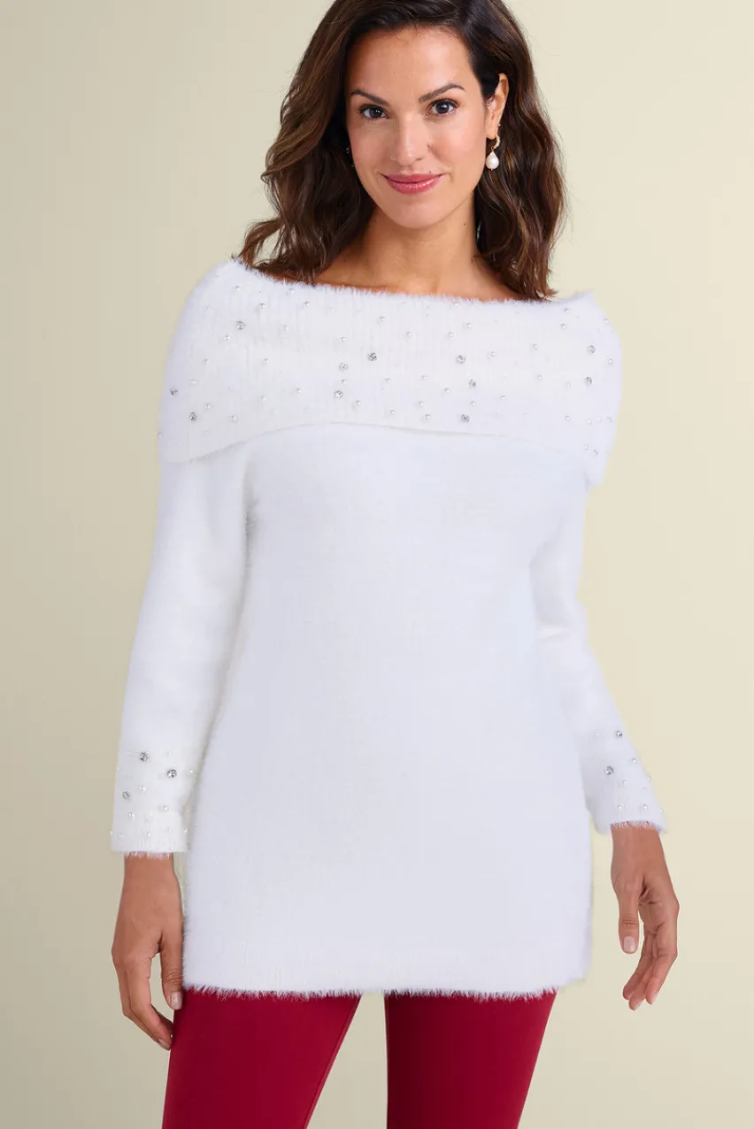 Discount Christina Embellished Cowl Neck Sweater Tunic Tops | Sweaters & Cardigans