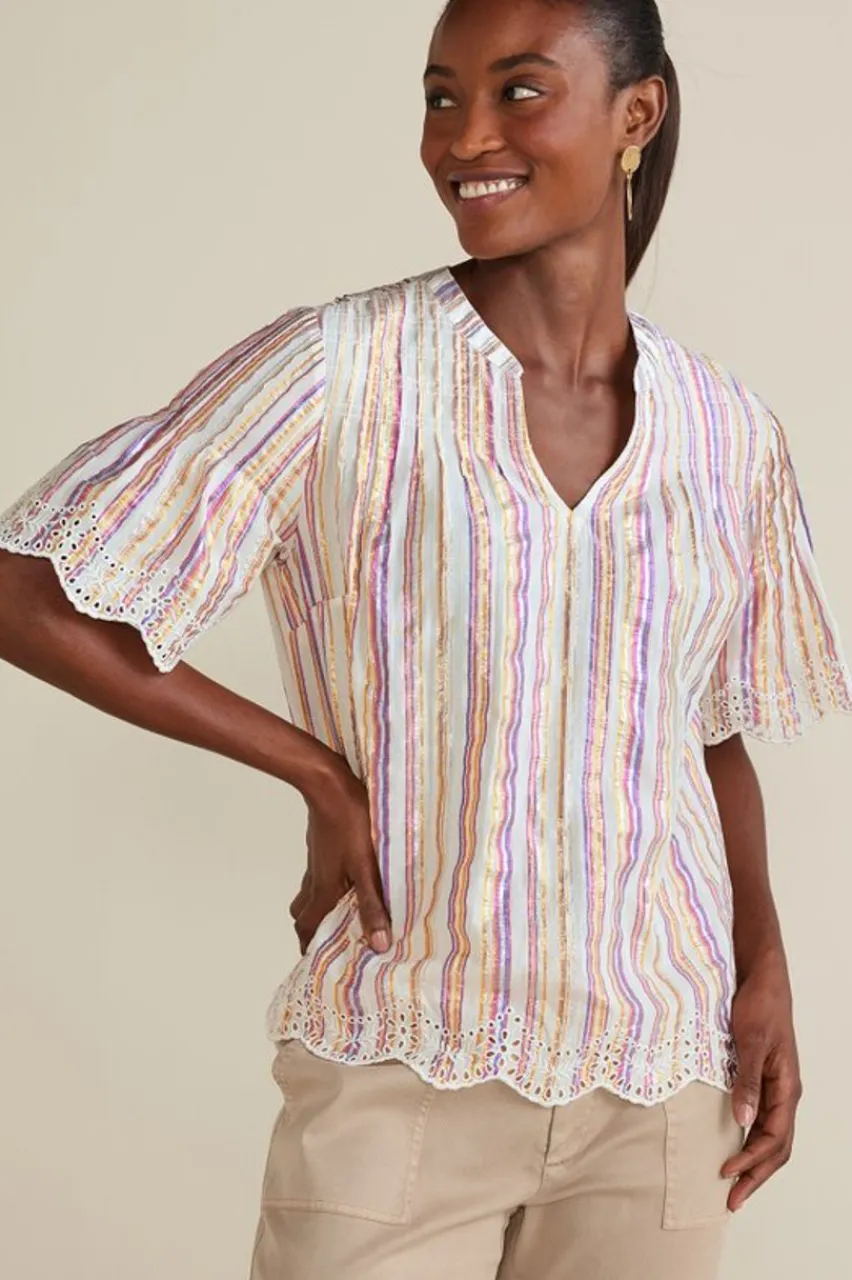 Discount Ciel Metallic Stripe Eyelet Top Tops