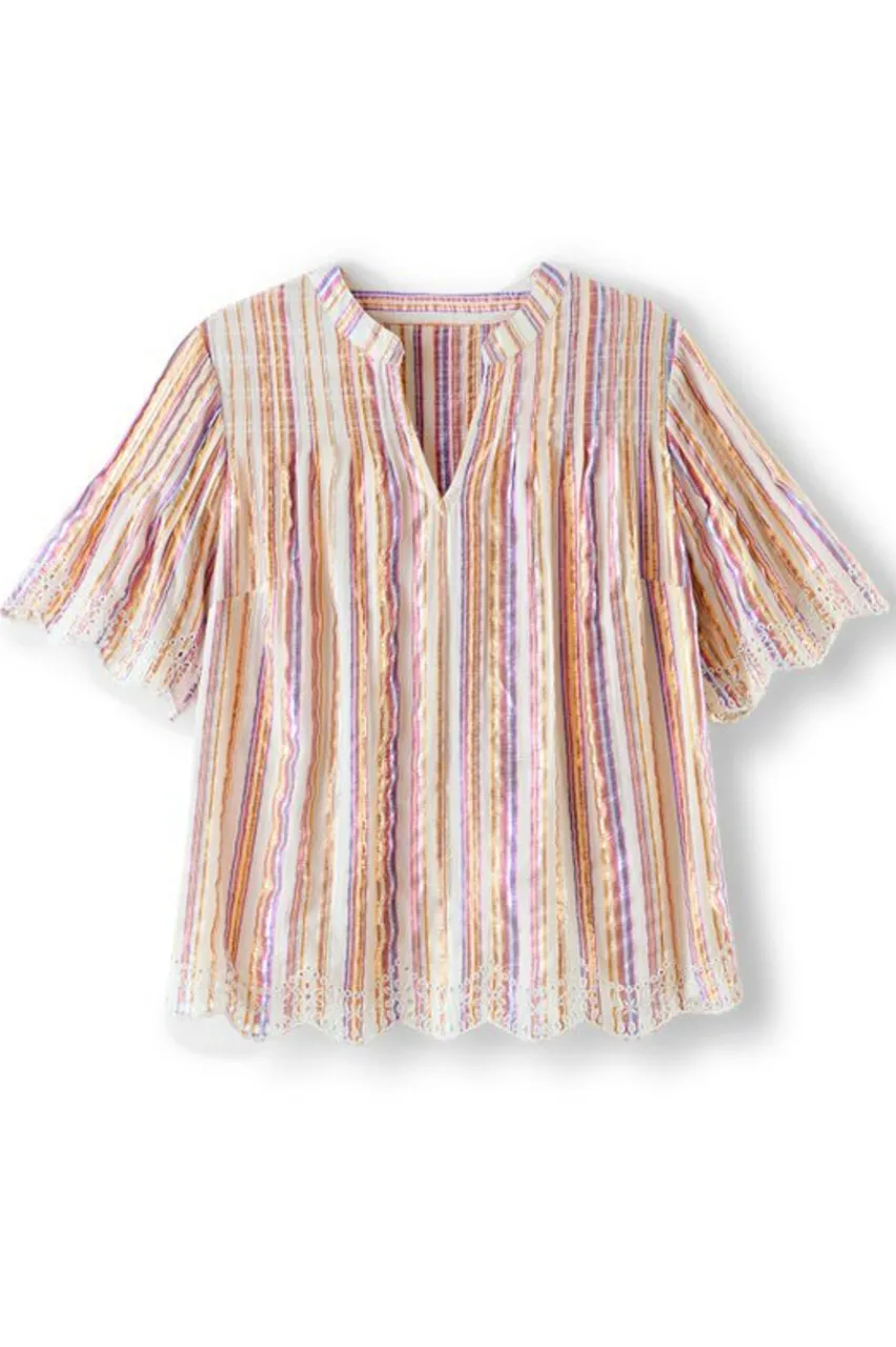 Discount Ciel Metallic Stripe Eyelet Top Tops