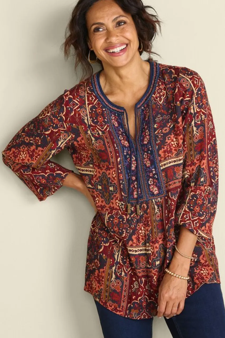 Online Cindra Embroidered Gauze Tunic Tops