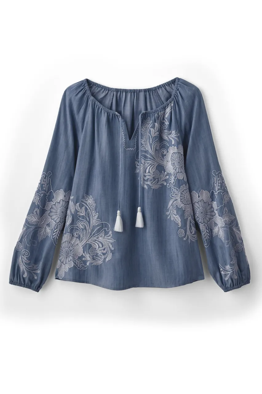 Fashion Diya Embroidered Tencel™ Peasant Top Tops