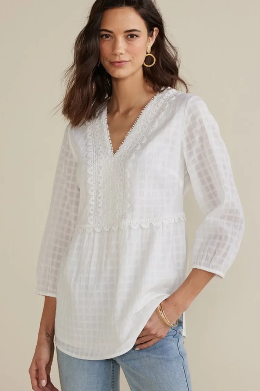 Store Elodie Windowpane Gauze Top Tops