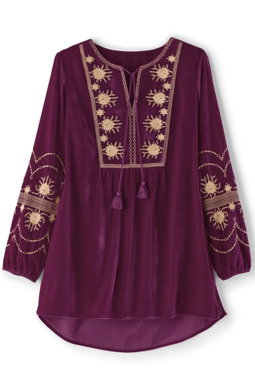 Outlet Evelyne Embroidered Velvet Tunic Tops