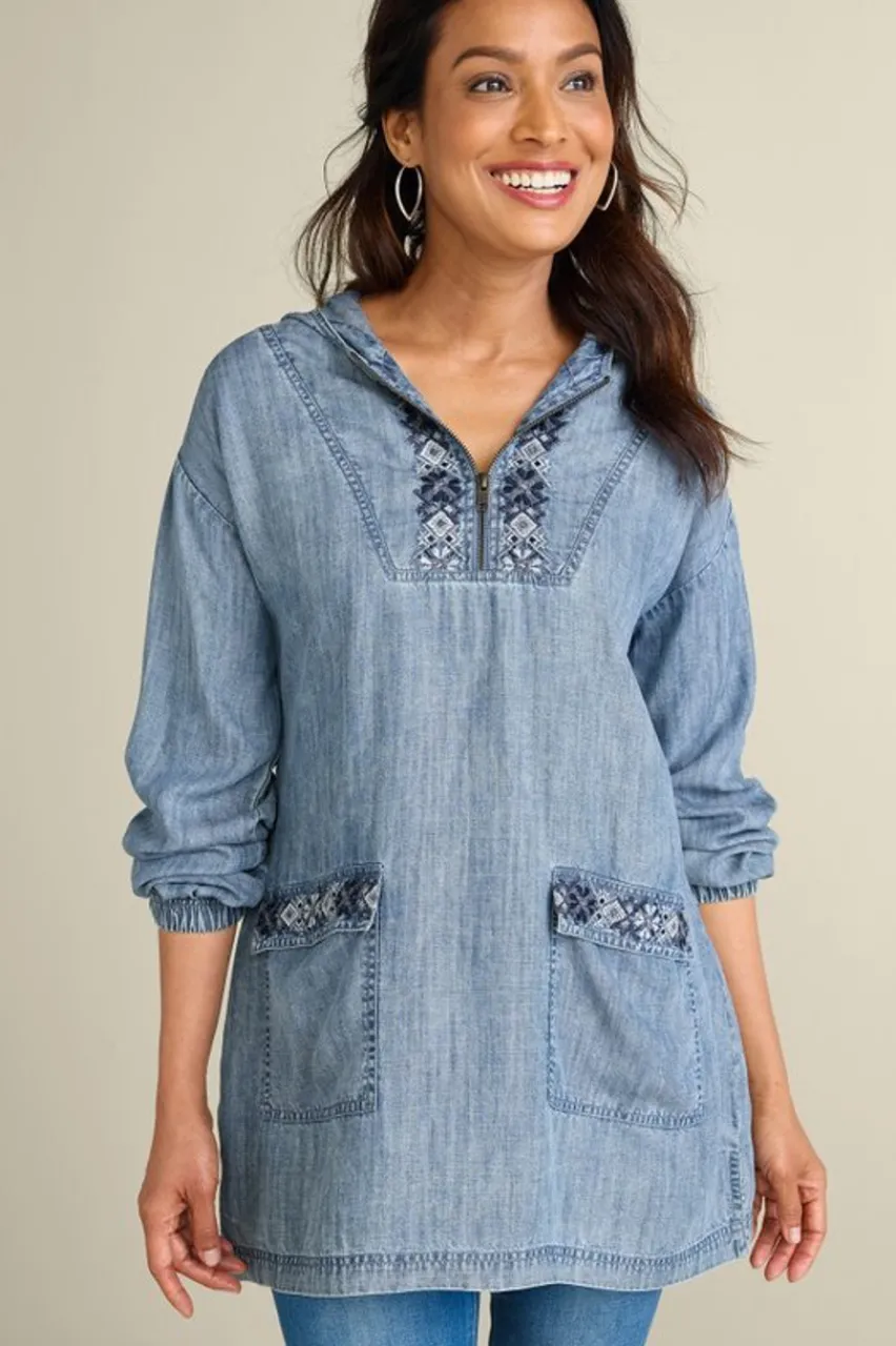 Best Evie Embroidered Tencel Hoodie Tops