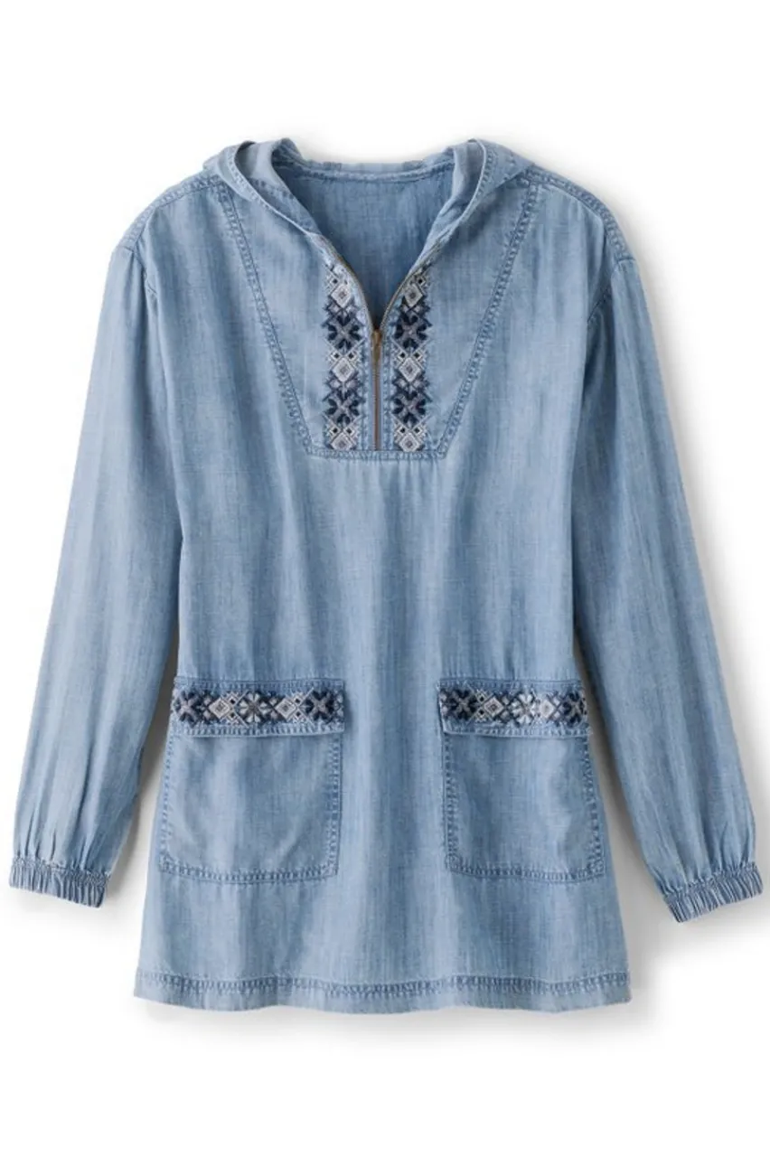 Best Evie Embroidered Tencel Hoodie Tops