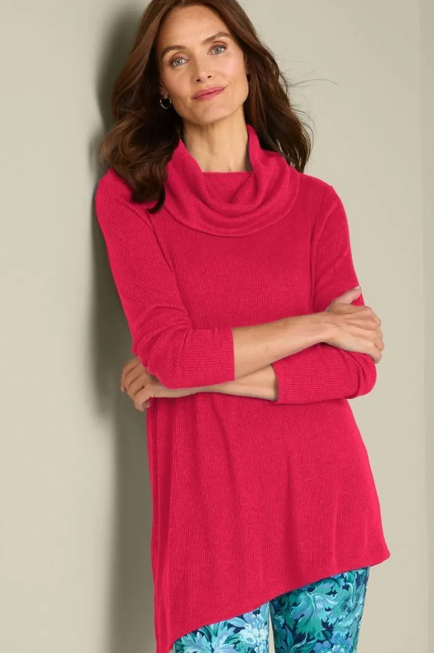 Sale Kayla Rib Knit Cowl Neck Tunic Tops