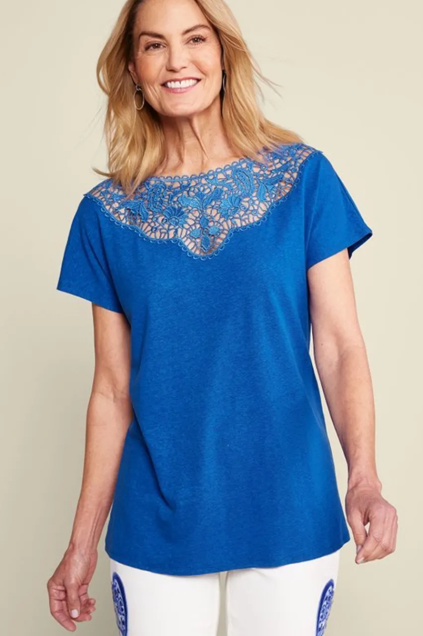 Discount Luella Linen Blend Lace Tee Tops