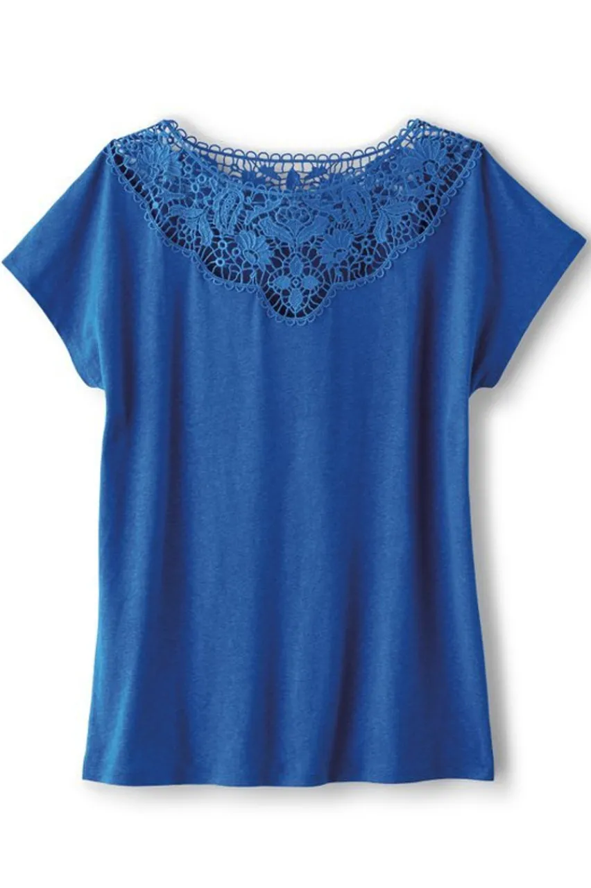 Discount Luella Linen Blend Lace Tee Tops