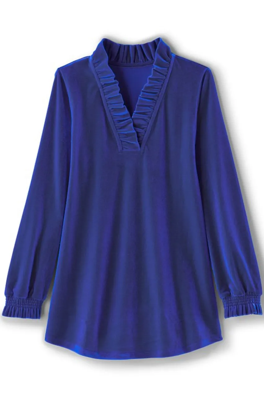 Fashion Marlee Ruffle Velvet Top Tops