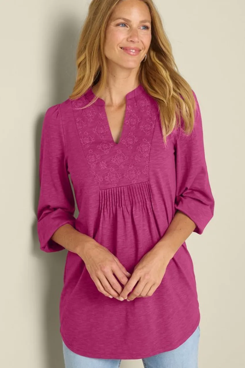 Discount Mikaela Embroidered 3/4 Sleeve Tunic Tops | Tunics & Leggings