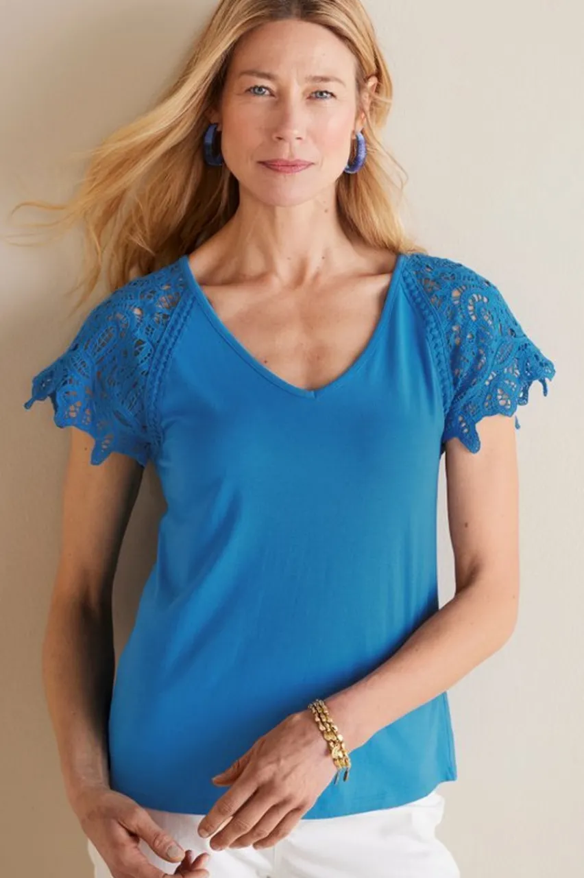 Fashion Nikita Lace Sleeve Tee Tops