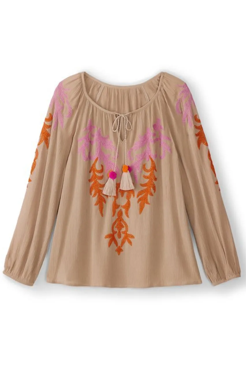 New Noura Embroidered Gauze Pullover Tops