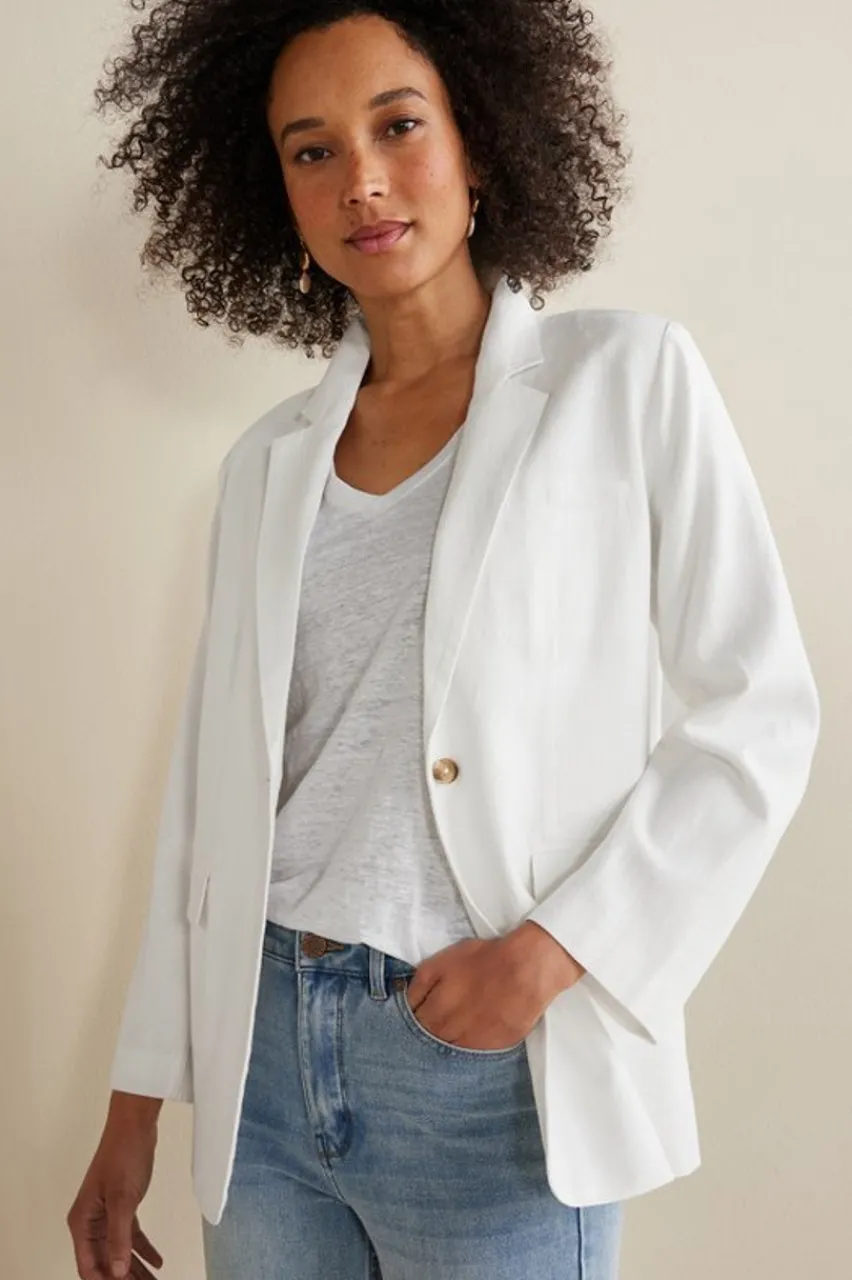 Clearance Portofino Linen Blend Boyfriend Blazer Toppers | Dresses