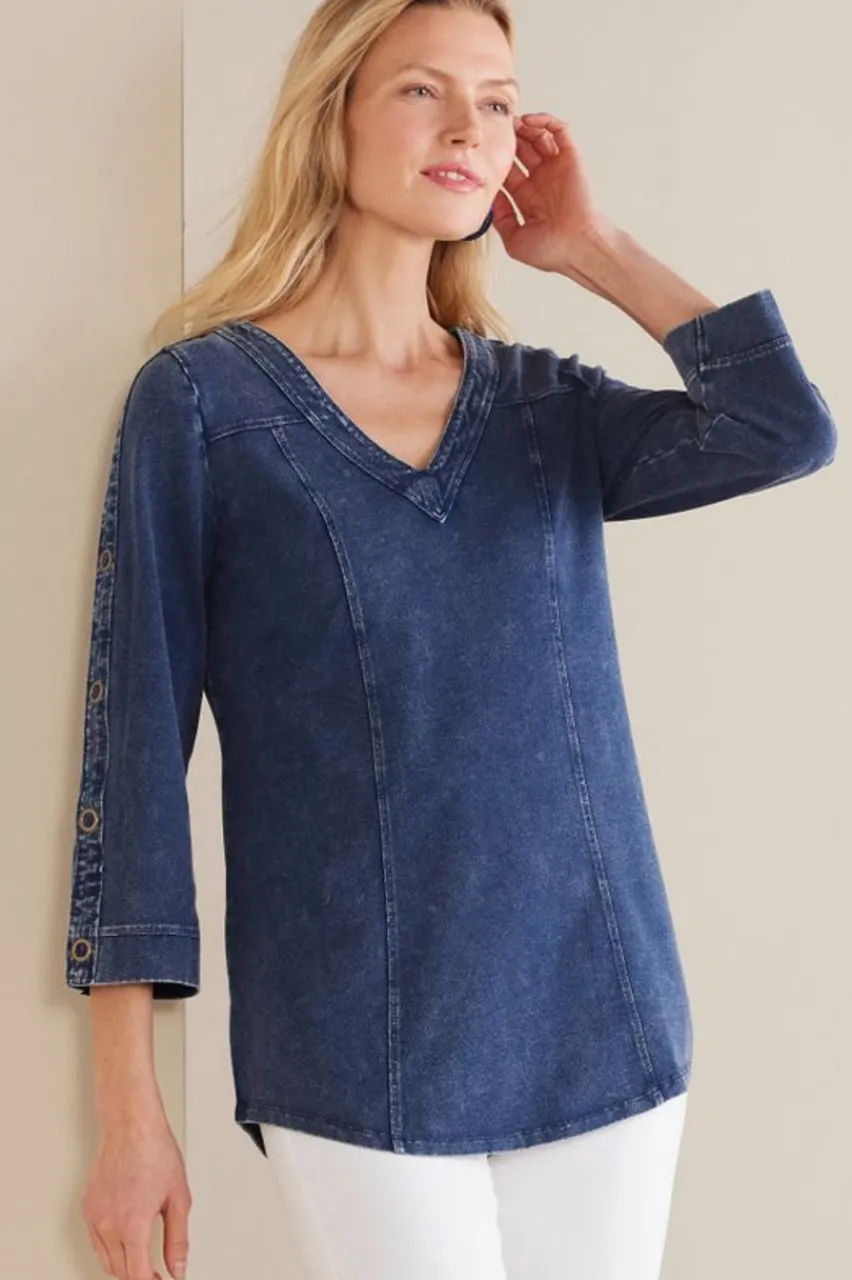 Sale Wilma Washed Knit Denim Tunic Tops | Tunics & Leggings