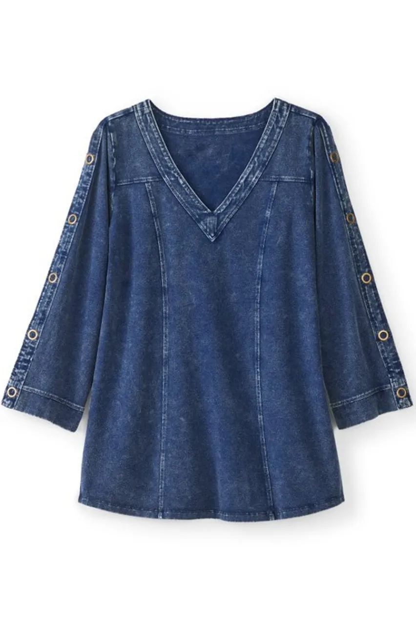 Sale Wilma Washed Knit Denim Tunic Tops | Tunics & Leggings